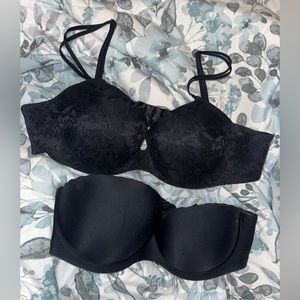 Victoria secret angels secret embrace black bras, 36B strapless, 38b black lace